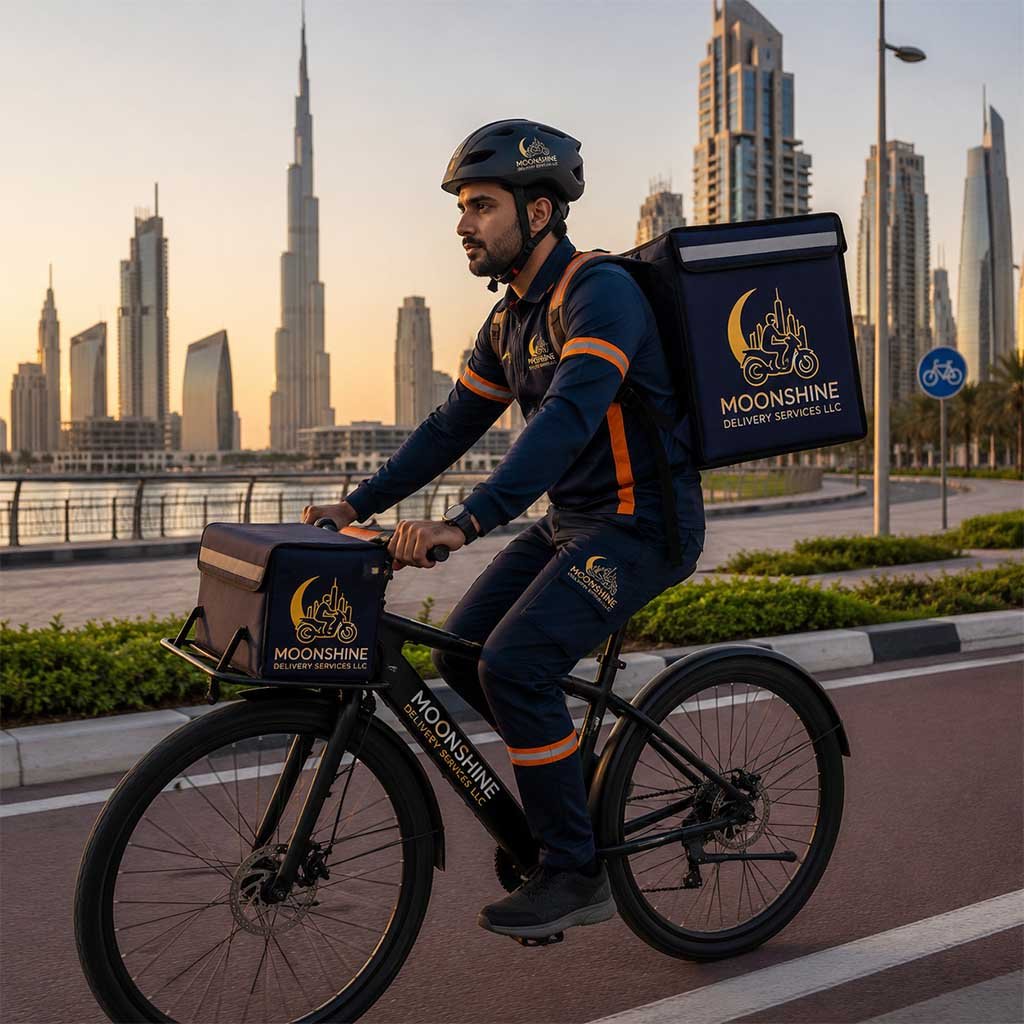 Professional cyclist delivering packages